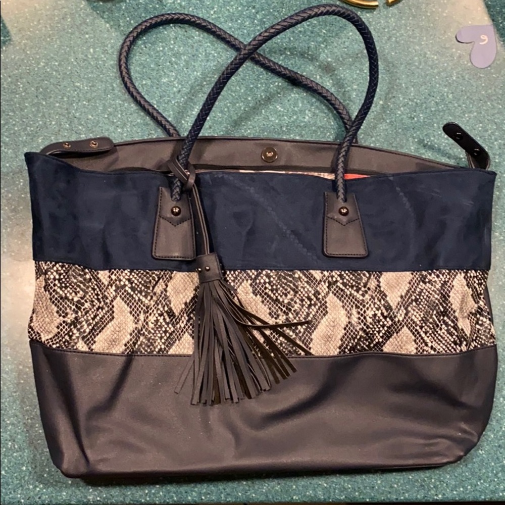 David Jones Paris Large Navy Snakeskin Tote